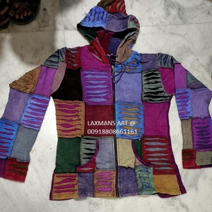Cotton Winter Jackets with Hoodies From India with Zipper Dyed Cotton Winter Jackets Patchwork Jackets Nepali Jacket - Product Image 3