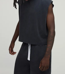 T-shirt sans manches en coton délavé de haute qualité, personnalisable, effet vieilli, délavé à l'acide, pour homme - Product Image 5