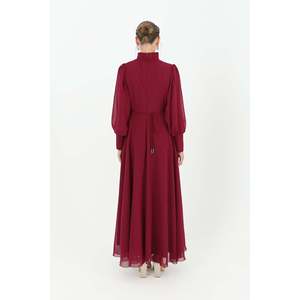 Vestido de Gasa Fucsia para Mujer Puane con Cuello Alto y Elegante Detalle de Cinturón para Uso Diario Informal y Ocasiones Especiales - Product Image 3