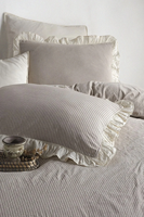 Parure de lit beige unie en coton à volants, style européen-américain, 3 pièces, certifiée OEKO-TEX, 300 fils au pouce carré, pour mariage