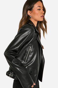 Chaqueta de Motociclista de Cuero para Mujer, Tejida, Transpirable y Cómoda, Estilo Urbano 2025, Color Sólido, Informal - Product Image 3