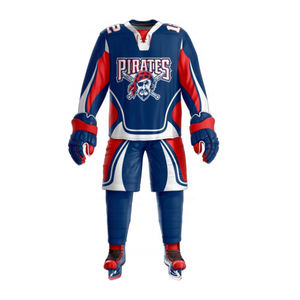 Conjunto de ropa deportiva de hockey sobre hielo de poliéster unisex de diseño personalizado OEM, pantalones cortos de manga corta con bajo MOQ impreso, nombre del equipo para adultos - Product Image 3