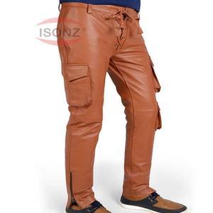 Pantalones ligeros de cuero genuino personalizables para hombres y mujeres Patrón recto de cintura media Método de tejido no tejido - Product Image 1