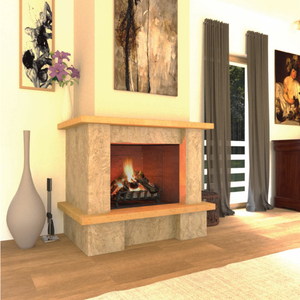 Cheminée murale Madrid avec foyer ouvert en réfractaire et revêtement en pierre de marbre M100 - Product Image 4