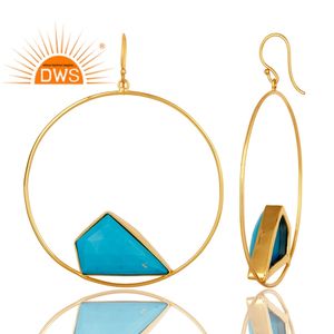 Pendientes colgantes de piedras preciosas de turquesa con baño de oro de 18 quilates, hechos a mano, los más vendidos, joyería fina para mujer, regalo para ella - Product Image 3