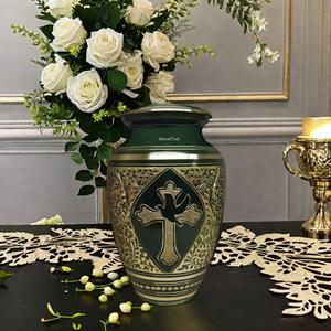 Pure Brass Holy Cross Bird Engraved Cremation <b>Urn</b> Handcrafted Metal Keepsake Memorial Ashes <b>Jar</b> for Adult Pet Funeral Customized - Product Image 4