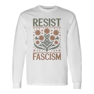 T-Shirt a Maniche Lunghe 'Resist al Fascismo' Unisex, Girocollo con Stampa Serigrafica per Adulti, Attività Promozionali - Product Image 1
