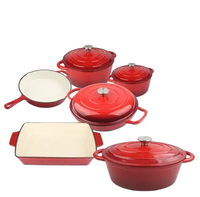 Ensemble de 7 casseroles de couleur rouge ensemble de casseroles et poêles en fonte émaillée durable pour la cuisine de forme ronde à des prix raisonnables 2025