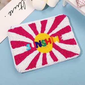 Summer Sunshine Handmade <b>Girls</b> Coin Pouch Watermelon Beaded Small Change Purse <b>Wallet</b> with Zippers Beach by glowin fashion - Product Image 1
