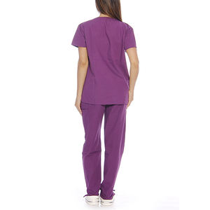 Venta al por mayor de uniformes médicos de hospital Premium conjunto de pantalones de correr de manga corta con cuello en V traje médico femenino logotipo personalizable - Product Image 2