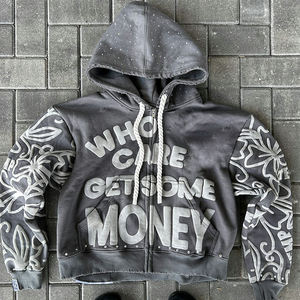 เสื้อฮู้ดมีซิปสำหรับผู้หญิงเสื้อฮู้ดแบบรูดซิป3D พิมพ์ลายพัฟปักแบบกำหนดเอง - Product Image 3