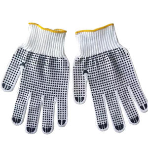 Gants de sécurité tricotés en PVC de protection des mains antidérapants en polyester et coton blanc à pois dessinés des deux côtés - Product Image 1