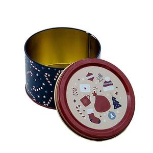 1.2L Caja Metálica Redonda Azul Oscuro Colección Año Nuevo Ø 140x90mm Tamaño - Product Image 3
