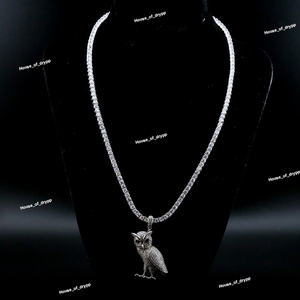 Collier pendentif hibou serti de pierres brillantes avec chaîne de style tennis, finition argentée, bijoux tendance - Product Image 2