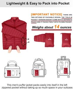Mountain Red (fold in Pocket) Men's Lightweight Packable Puffer Winter <b>Jacket</b> Insulated Puffy Coat for Snow Ski Hiking Travel - Product Image 3
