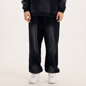 กางเกงขาบานสำหรับผู้ชายกางเกงผ้าฝ้ายเอวกลางผ้าฝรั่งเศสโอเวอร์ไซส์แบบกำหนดเอง100% - Product Image 1