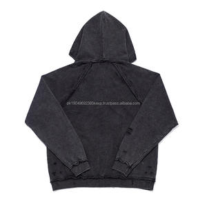 High quality Wholesale Custom Men's Heavyweight <b>Zipper</b> Hoodie Heavy Washing and Distressed Hole Hoodie Sweater - Product Image 2