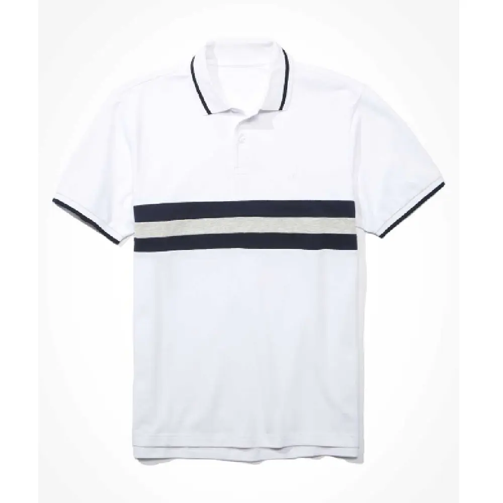 Men's Short Sleeve Multicolor Striped Polo T Shirt Premium Quality Polyester Pique Fabric Made Solid Design Polo T Shirt