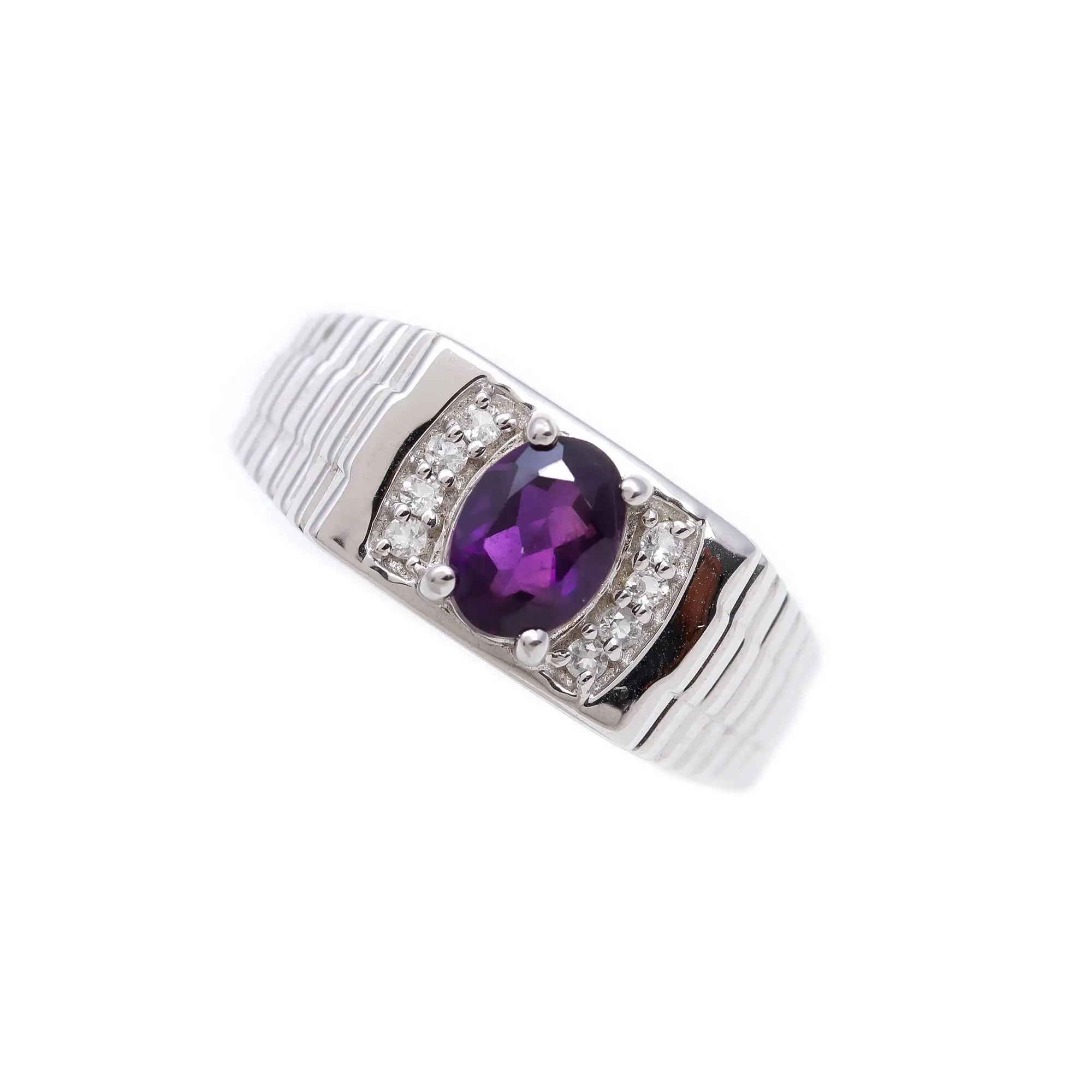 Indian Wholesaler Men's Fine Jewelry Ring Wedding Ring 925 Sterling Silver Amethyst Gemstone Finger Band Ring For Men