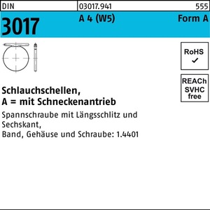<b>Hose</b> <b>Clamp</b> DIN 3017 W5 40-60/9 C7 A4-D 50 Pieces - Product Image 1