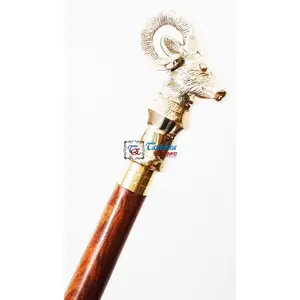 Handmade walking stick Vintage Solid Silver Brass Handle Antique Cane Golden Brass Design Walking Stick