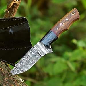 Couteau de chasse artisanal de haute qualité en acier Damas, style européen, manche en bois, couteau à dépecer DIY, utilisation extérieure, service OEM disponible - Product Image 3