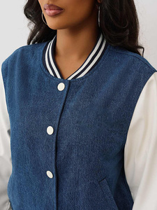 <b>Women</b> Distressed Ripped Loose <b>Knitted</b> Denim Bomber Jacket Autumn Winter Season Custom Design Wholesale - Product Image 6