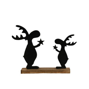 Fabricant et fournisseur indien de cerf en fonte d'aluminium debout sur une base en bois finition noire personnalisée prix de gros - Product Image 1