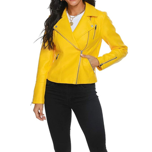 Chaqueta de cuero ajustada de manga larga para mujer, Chaquetas vaqueras de talla grande a la moda para mujer, chaquetas de cuero de alta calidad - Product Image 3