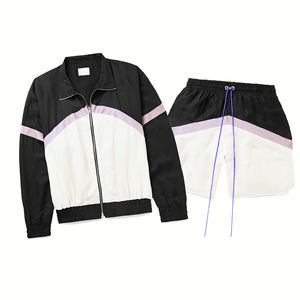 Conjunto deportivo unisex elegante, cortavientos, para correr, gimnasio, fitness, transpirable, ligero, informal, con capucha y cremallera completa, pantalones deportivos - Product Image 2