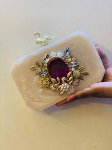 Résine Pierre Modèle Embrayage En Cuir Véritable Écologique Étanche De Luxe À La Main Argent Soirée Designer Prêt Élégant Sac À Main - Product Image 3