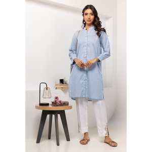 Camisa de Seda Azul Cielo con Adornos para Mujer, Cuello con Volantes Teñido Dobby, Estilo Occidental, Talla XL, para Oficina, Fiesta, Primavera y Otoño - Product Image 1