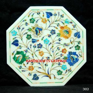 Hot Selling White Marble Inlay <b>Table</b> Top Handcrafted Marble Coffee/<b>Corner</b> <b>Table</b> Top Artwork Work Ready to Ship Octagonal Shape - Product Image 1