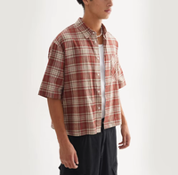 Kaus flanel kasual kustom kualitas tinggi kemeja kotak-kotak lengan pendek crop kotak untuk pria 2025