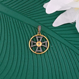 Colgante de Flores Amarillo y Negro para Mujer, Plata de Ley 925, Chapado en Rodio Negro, Diamantes Pavé, Estilo Vintage, Tamaño 25 mm - Product Image 2