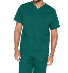 Unisex colores sólidos hombre cuello en V Top manga corta Hospital enfermera uniforme Scrub XL Lab Coat estilo ropa de trabajo OEM precio al por mayor - Product Image 5