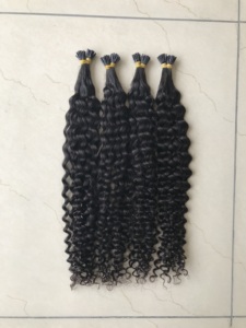 Extensions de cheveux humains I-Tip 100% vierges de temple indien, provenant d'un seul donneur, bouclées crépues, traitées à la vapeur, pour la vente en gros aux fournisseurs de cheveux - Product Image 2