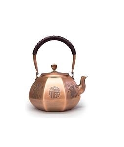 Copper <b>kettle</b> with ergonomic <b>wooden</b> grip and heat resistant base designed for both display and functional use - Product Image 3