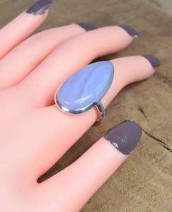 Bleu Dentelle Agate Femmes Mode Déclaration Bagues De Fiançailles En Argent Sterling 925 Plaqué Rhodium À La Main Bijoux À La Mode - Product Image 2