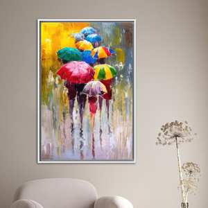 Modern <b>Printed</b> Canvas Artwork: Rainy Day Decor, <b>Large</b> Wall Art,White <b>Framed</b> - Product Image 1