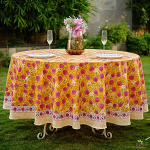 Bloc indien fait à la main imprimé 100% couverture de table en coton mandarine orange et bubblegum rose motif floral pour la maison hôtel boutique utilisation - Product Image 4