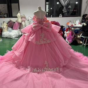 Robe de bal de Quinceañera de luxe XS238 rose avec perles et appliques, taille naturelle, imprimé, pour filles - Product Image 6