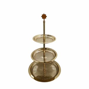 Support à gâteau rond en aluminium et bois à 3 niveaux, support à gâteau flottant de couleur noir et or pour mariage et décoration de dessus de Table - Product Image 3