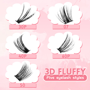 Pestañas Postizas 3D en Racimo, Cinco Estilos, Volumen Suave y Aspecto Natural, CC DD CD, 30, 40, 50, 60, 80 Piezas, Pelo Sintético - Product Image 5