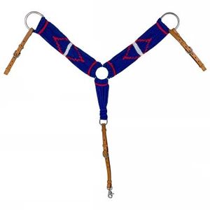 Collier de poitrine de cheval à surbrillance bleue et rouge avec fil tressé coton/polyester/laine tricoté coloré pour l'équitation durable - Product Image 1