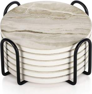White <b>Marble</b> <b>Coaster</b> with Holder Absorbent Stone Drink for Beverages Modern Cute Table Stylish Gift for Home Office - Product Image 6