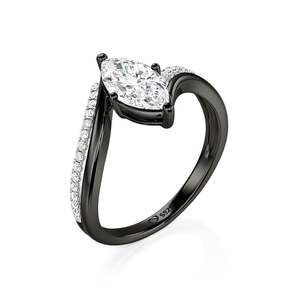 Anillo de compromiso Jeulia Parallel Meet de dos tonos con diamantes marquise en bypass - Product Image 2