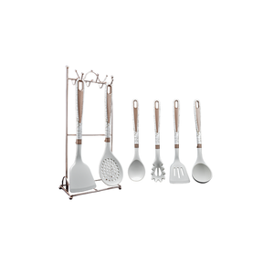 7-PCs Imported <b>Silicone</b> Kitchen Utensil Set White Golden Handles Heat Resistant Dishwasher Safe Ergonomic Handle Cooking <b>Tools</b> - Product Image 2