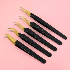 Top Rated Fiber Tip Eyelash Extension Tweezers 45-degre Strong Isolation Curved Classic Private Label Diamond Grip <b>Tool</b> - Product Image 1