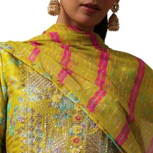 Abito Sharara Kurta stampato verde con Gotta Patti lavoro Dupatta per feste di ricevimento di nozze - Product Image 6